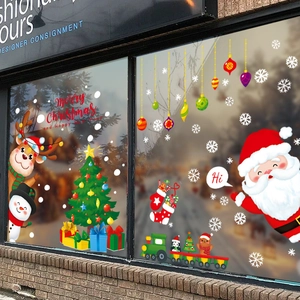 Christmas Santa Claus and Reindeer static window stickers set for holiday shop window decor