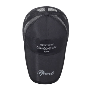 Black breathable mesh baseball cap with DESTINY California embroidery for sun protection