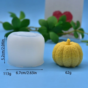Macro detail of pumpkin silicone mold with 5.2cm height and finished resin pumpkin craft
