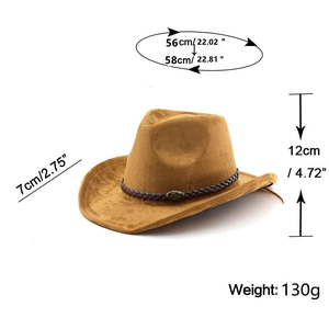 Chapeau de cowboy en daim marron avec ruban tressé ethnique et boucle en métal buffle
