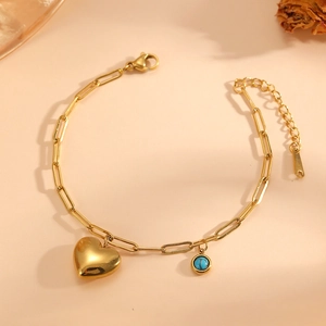 18k vergoldetes Titanarmband mit Herz- und Türkisanhänger für Damen im Set