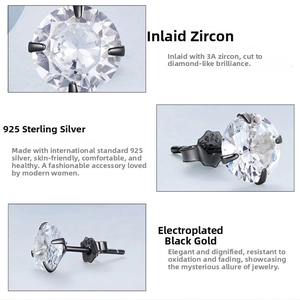 Detailed macro view of S925 sterling silver four-claw stud with black gold plating