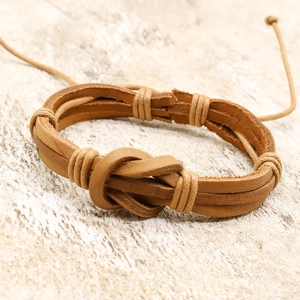 Handmade vintage brown leather braided bracelet with adjustable infinity knot design