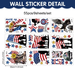 Independence Day patriotic static window stickers set with stars and stripes design