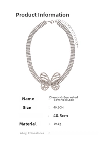 Close-up of diamond butterfly necklace with 40.5cm length and alloy rhinestone detail
