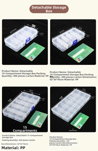 Detailed comparison of 10, 15, and 18 grid clear adjustable plastic organizers with size cards