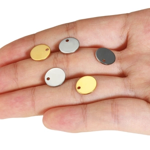 Polished stainless steel round pendant blanks in gold, silver and black colors for DIY jewelry