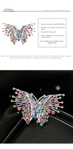 Detail view showing 7cm wide rhinestone butterfly brooch with zinc alloy and 3A crystals