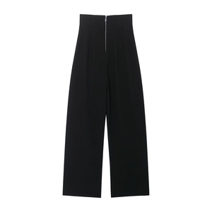 Damen High Waisted Weite Hose Reißverschluss Vorne Polyester Einfarbig Schwarz Lässig Streetwear Modisch