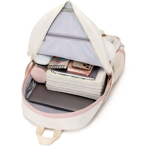 Top view of backpack interior showing organized layers for laptops and school books