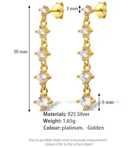 Elegante S925 Sterling Silber lange Ohrhänger mit vertikalen weißen Zirkonia-Steinen