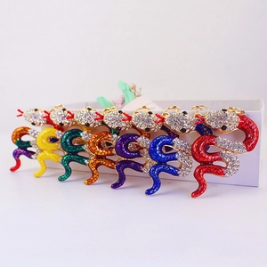 Snake Keychain Colorful Enamel Rhinestone Sparkly Animal Key Ring Car Bag Pendant Gift Accessories For Women Girls