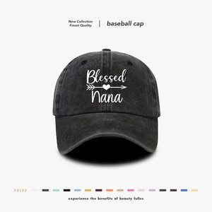 Blessed Nana Printed Washed Cotton Baseball Cap For Women Soft Top Distressed Sun Hat Gift For Grandma Heart Arrow Design