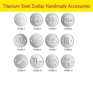 Polished stainless steel 12 zodiac charms set for DIY jewelry necklaces and bracelets