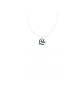 Detail of 1ct moissanite pendant with invisible fishing line on sterling silver clasp