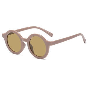 Retro round frame children sunglasses in beige with UV protection and brown lenses