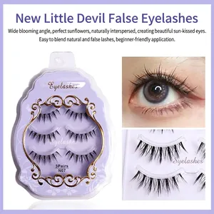 N07 Manhua False Eyelashes 3 Pairs Set with 3D Clear Band Sunflower Style Lashes