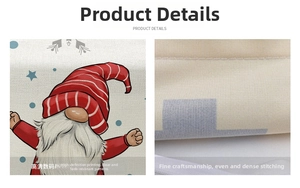 Detail of Christmas table runner with gnome print and high-quality invisible zipper