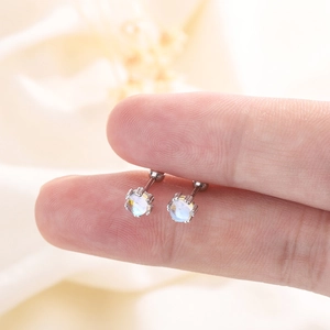 S925 Sterling Silver moonstone stud earrings with screw backs for women in macro view