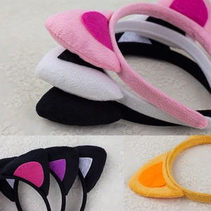 Set of colorful handmade plush cat ear headbands for kids in pink white and black
