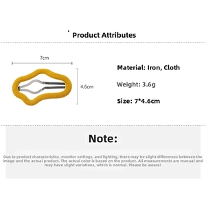 Detail view of yellow flocked wave hair clip showing iron and fabric material dimensions