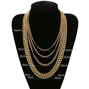 Comparison of different lengths of gold Cuban link chains on a black mannequin bust