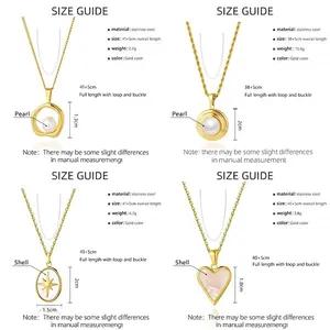 Detailed size guide for 18k gold plated stainless steel heart and pearl necklaces