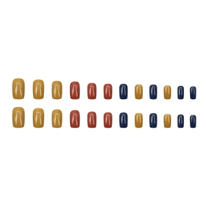 Mix of mustard yellow, brick red, and navy blue press-on nails in 24-piece set