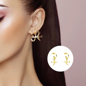 S925 silver needle airplane drop earrings in gold finish for a minimalist fashion look