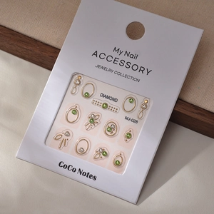 K9 crystal green rhinestones and gold 3D nail art stickers set on display card