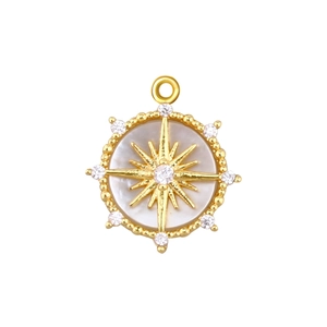 Close-up of gold-plated star pendant featuring abalone shell and sparkling zircon stones