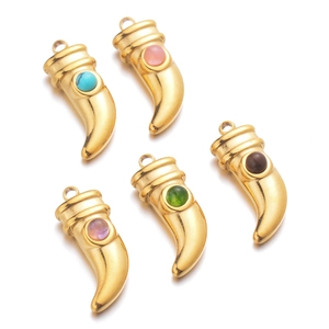 Golden stainless steel horn pendants with colorful natural gemstones for DIY jewelry