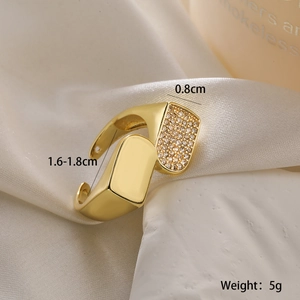 Macro detail of 18K gold plated irregular ring featuring zircon pave setting dimensions