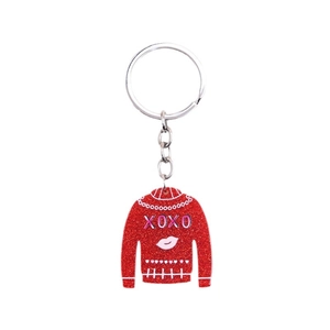 Porte-clés pull pailleté rouge avec motif XOXO et cœur pour décoration de Saint-Valentin