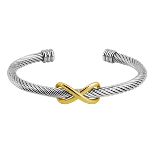 304 Stainless Steel Twisted Cable Cuff Bracelet Two-Tone Gold Infinity Symbol Open Bangle Women Simple Jewelry