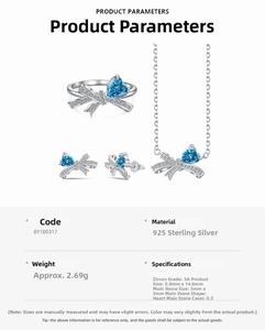 Detail specifications of S925 sterling silver earrings with blue heart zircon stones