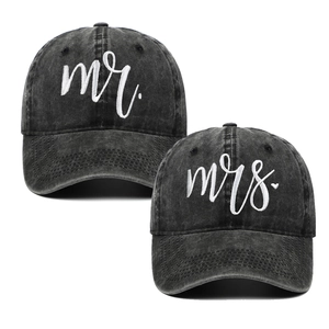 Washed Cotton Baseball Caps Mr And Mrs Embroidery Vintage Distressed Dad Hats Adjustable Casual For Men And Women