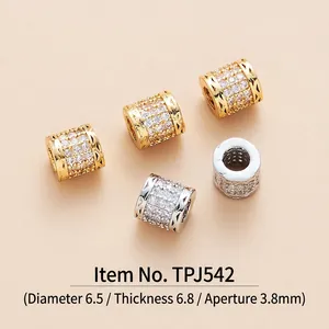 Micro-inlaid zircon brass barrel beads 6.5mm for DIY jewelry making accessories