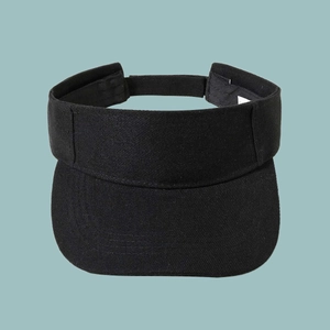 Close-up of black cotton twill sun visor showing breathable fabric texture and stitching