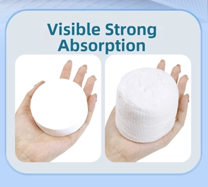 Macro shot showing compressed travel face towel expanding rapidly after water absorption