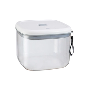 Electric vacuum airtight pet food storage container with clear body and carrying strap