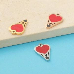 Gold and silver hot air balloon charms with red enamel hearts for DIY jewelry making
