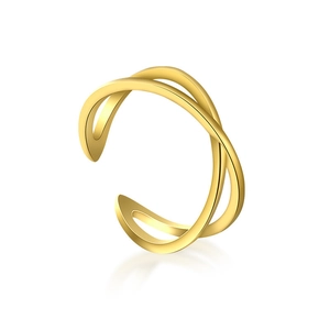 Detailed view of the elegant golden double crossover lines design on this minimalist open ring