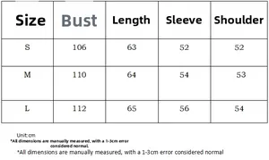 Size chart detail for embroidered sweatshirt with bust and length measurements in cm