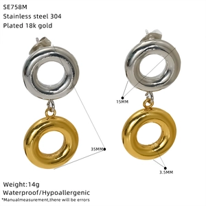 Detailed sizing chart and specifications for gold and silver mixed metal hoop earrings