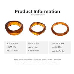 Detailed trio of amber resin acrylic bracelets in irregular geometric and wide styles