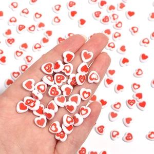 8mm white acrylic heart beads with red patterns for DIY jewelry and bracelets