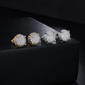 Hip hop micro-paved crystal stud earrings in gold and silver plating for men and women