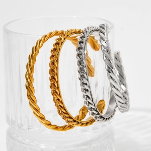 Polished stainless steel braided open cuff bracelets in gold and silver set of four