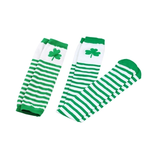 Saint Patrick's Day set with green shamrock striped over-knee socks and arm warmers